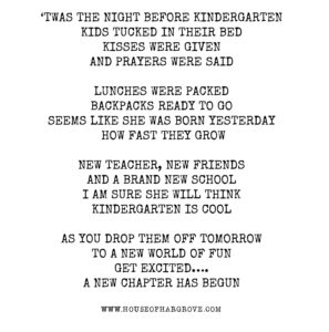 'TWAS THE NIGHT BEFORE KINDERGARTEN - House of Hargrove