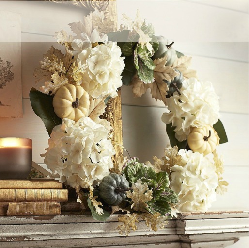 Faux Cabbage Hydrangea Wreath, Decorating with Pumpkins 