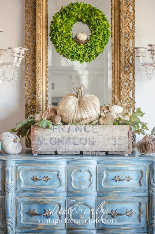 Glammed up French Country Pumpkins by Edith and Evelyn Vintage, Fall Decor Inspiration 