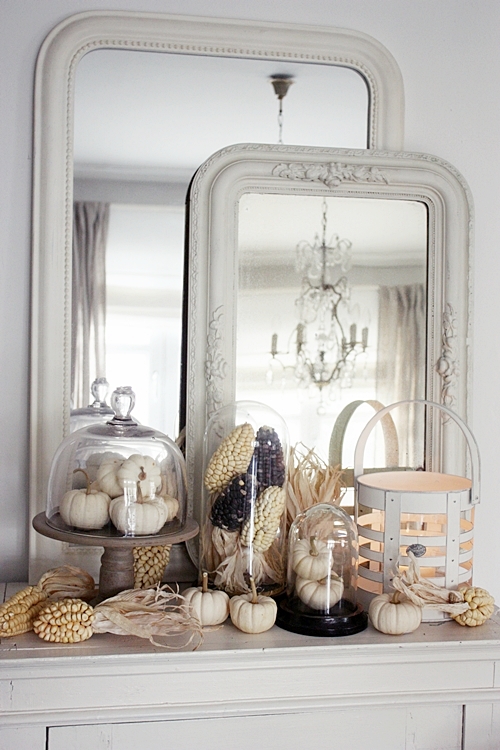 Layered Mirrors and Pumpkins Under Glass by White Living, Fall Decor Inspiration 
