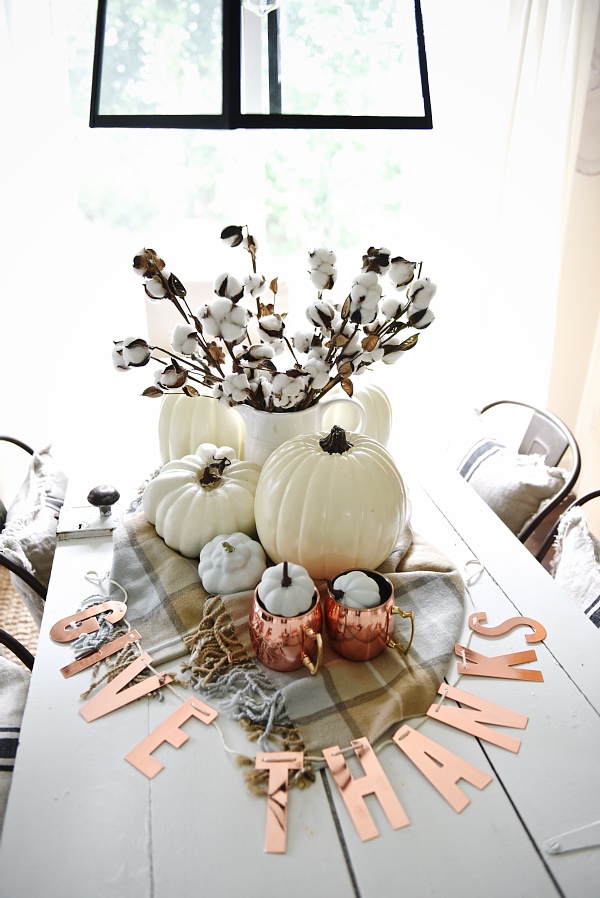 Neutral Copper Fall Centerpiece, Decorating with Pumpkins 