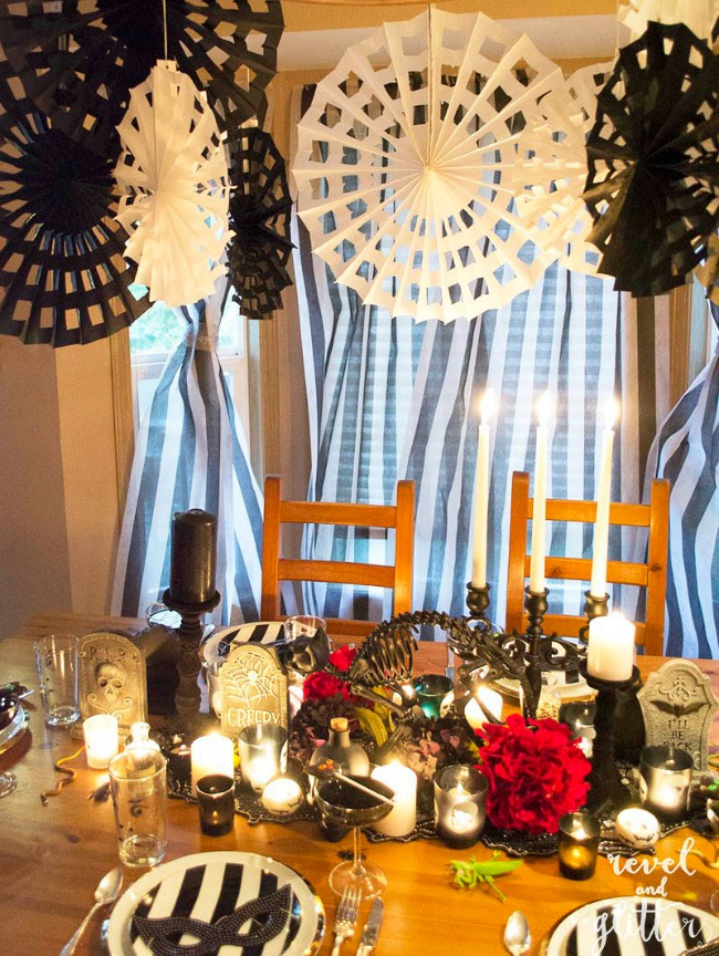 Spooky Chic Halloween Table by Revel and Glitter, Halloween Tablescapes and Party Ideas