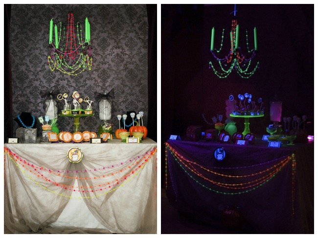 Let the Ghoul Times Roll - Glow in the Dark Black Light Party by Tikkido, Halloween Tablescapes and Party Ideas 