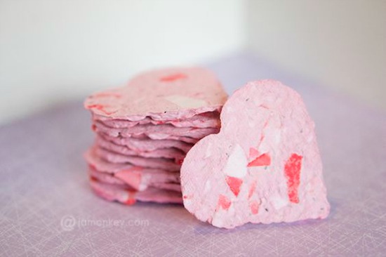 Ja Monkey DIY Recycled Seed Paper Heart Valentines, 40 Valentines Day Ideas via House of Hargrove