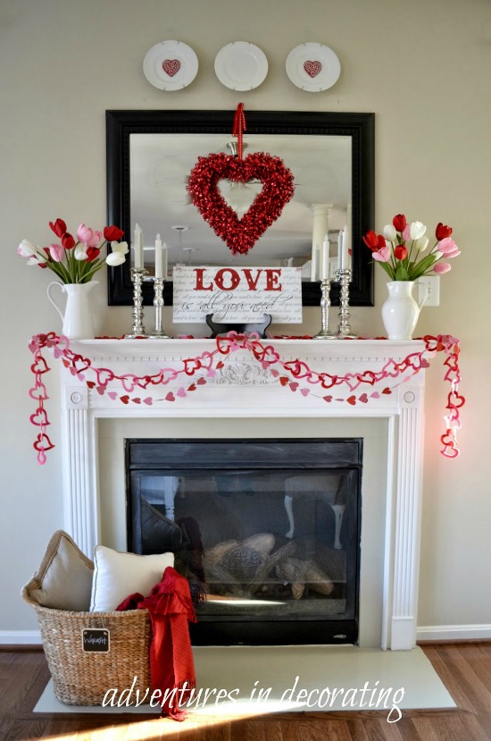 Adventures in Decorating Valentine Mantel, 40 Valentines Day Ideas via House of Hargrove