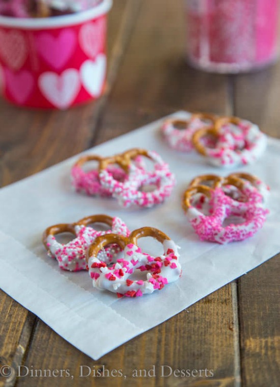 Chocolate Covered Pretzels by Dinners Dishes and Desserts, 40 Valentines Day Ideas via House of Hargrove