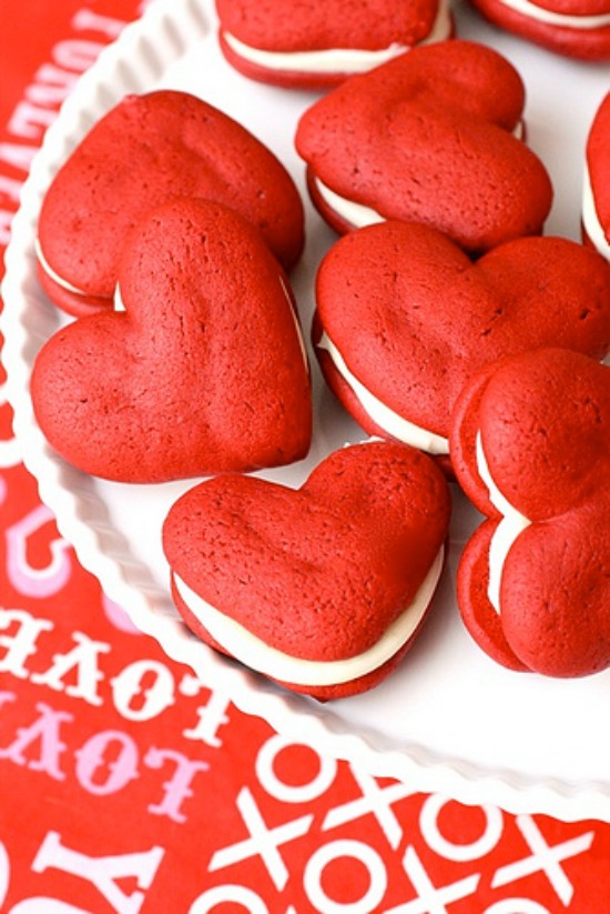 Red Velvet Whoopie Pies by Annies Eats, 40 Valentines Day Ideas via House of Hargrove 