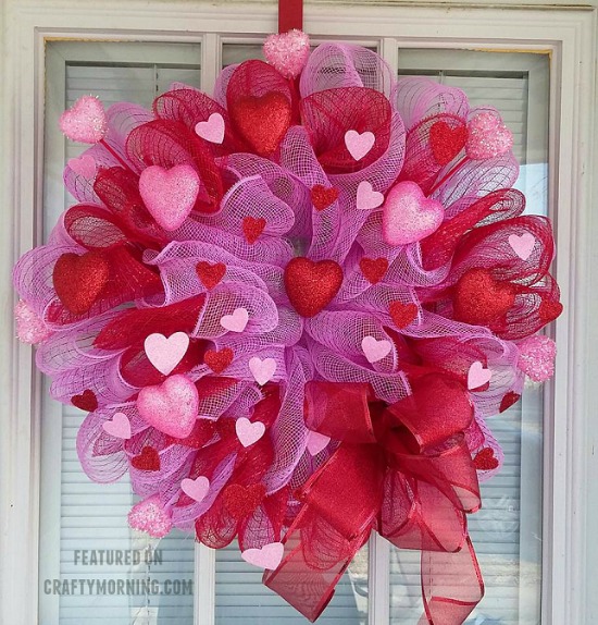 Deco Mesh Wreath by Crafty Morning, 40 Valentines Day Ideas via House of Hargrove