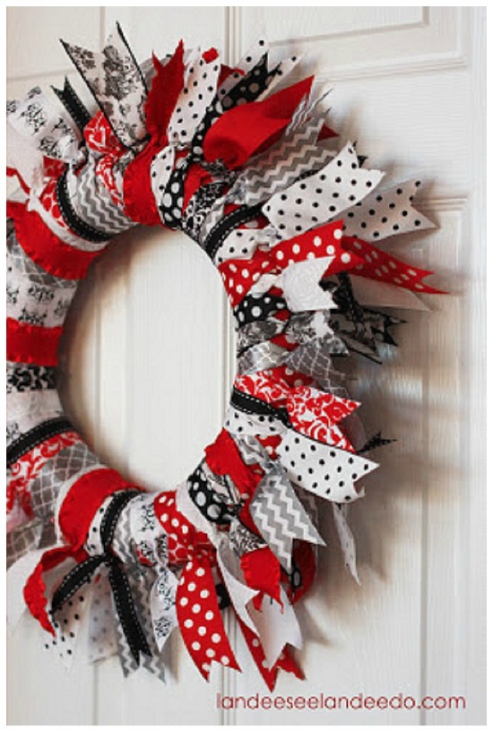 Valentine Ribbon Wreath by Landeeseelandeedo.com, 40 Valentines Day Ideas via House of Hargrove