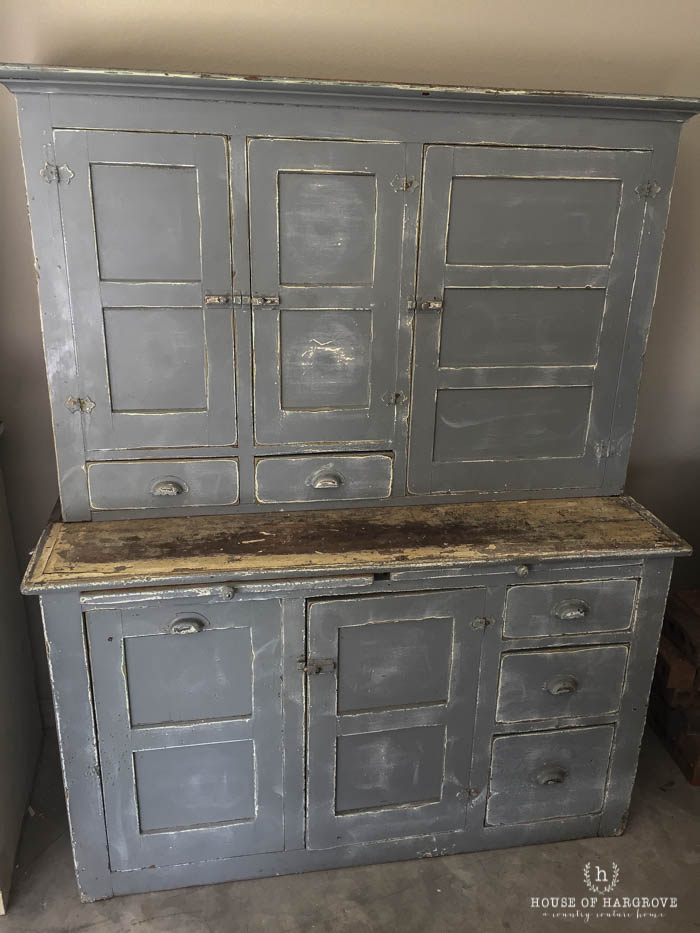 Antique Stepback Cupboard Painted Work Table With Baskets