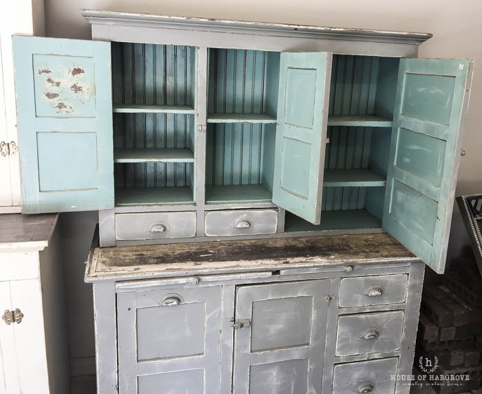 Antique Stepback Cupboard Painted Work Table With Baskets