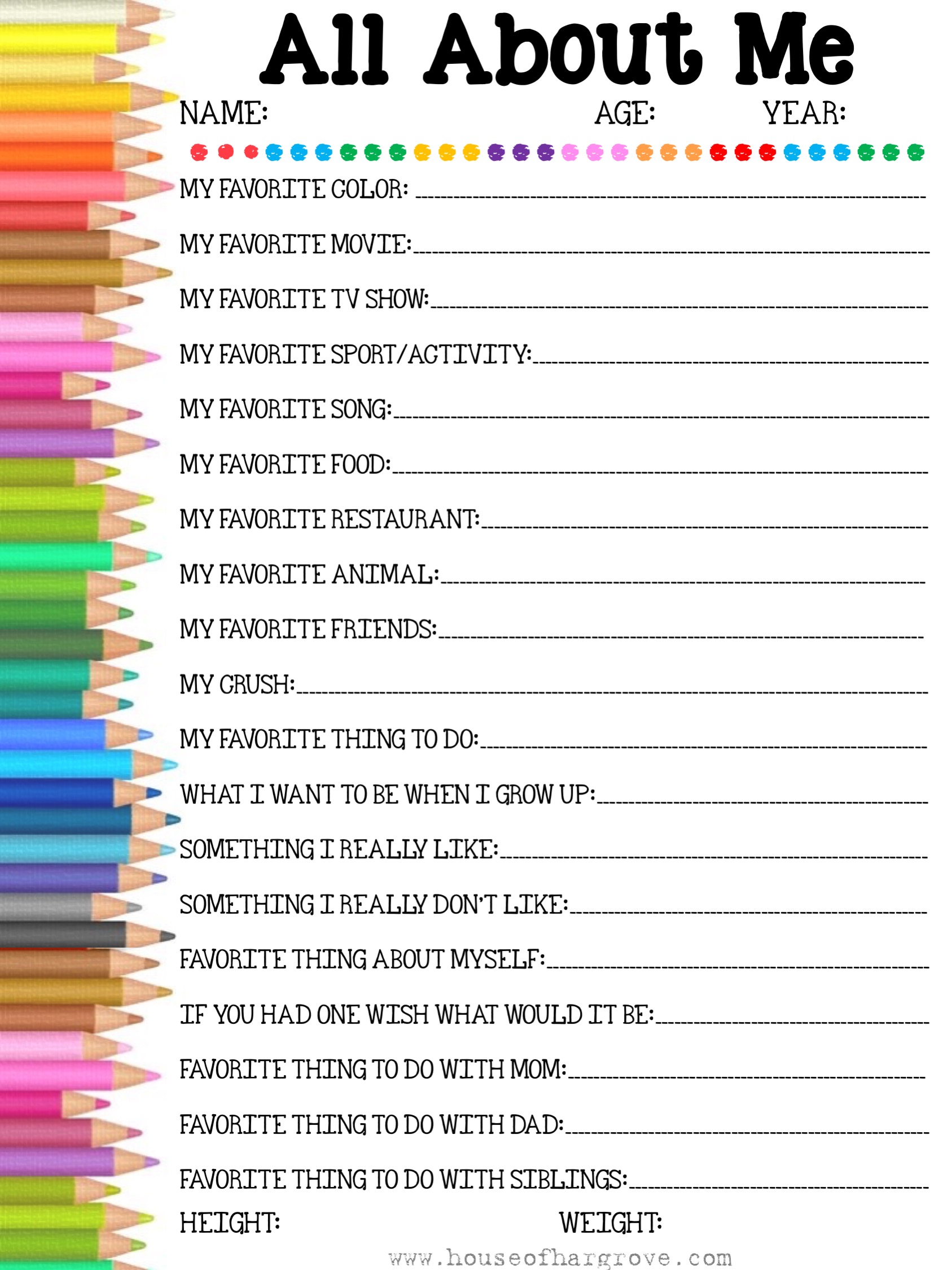 all about me questions printable